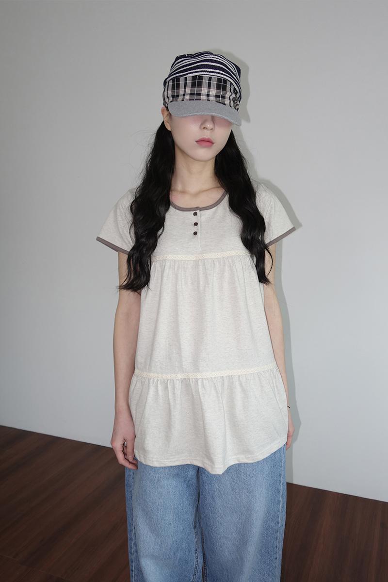 미리내로 [미리봄🌸] 르메 헨리넥 레이스 반팔티