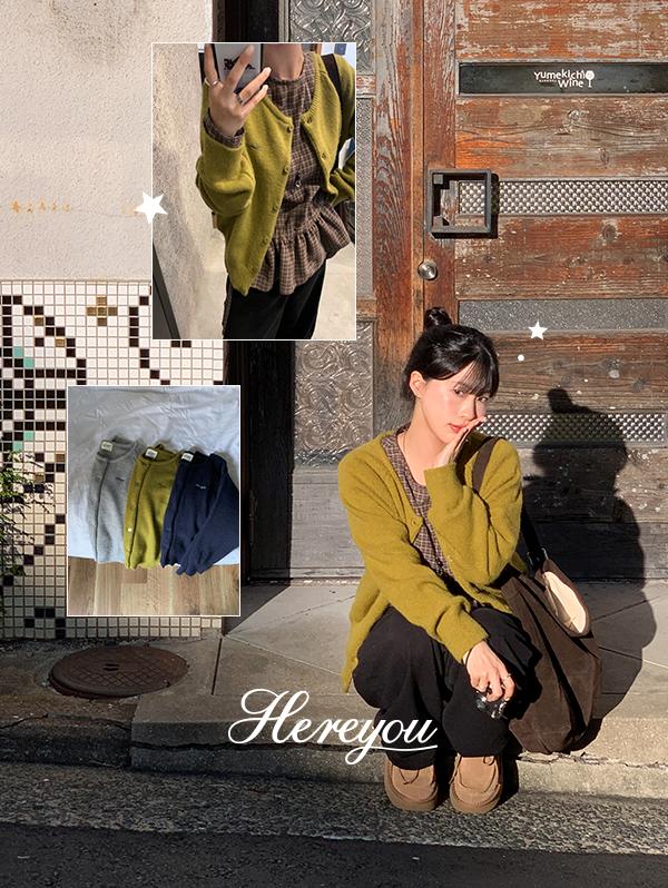 유리에 날씬핏가디건💗 [here you] 윈터 퍼지 레터링 cardigan - 3color (자수가디건/겨울가디건/라운드/데일리/출근룩/래글런)