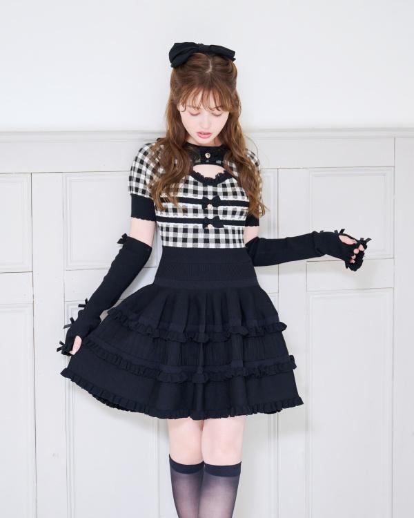 ギンガムニットカットアウトワンピース