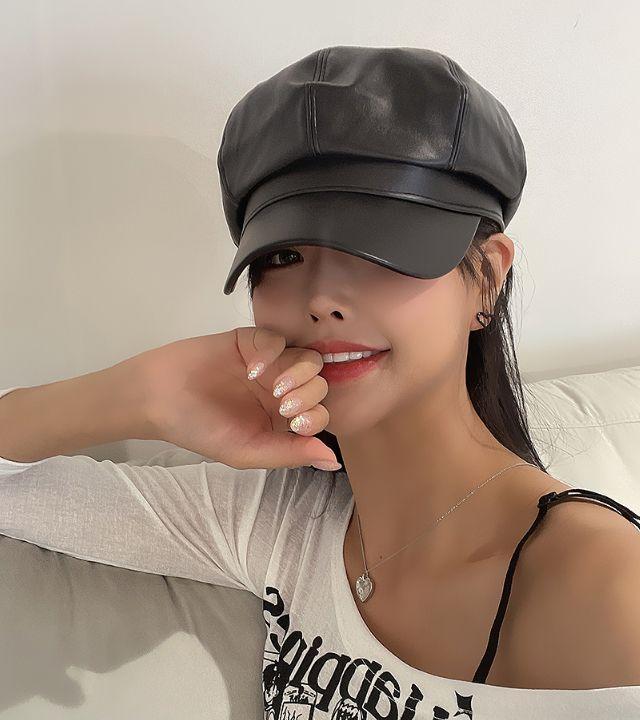 *최저가&소두핏&고퀄보장* 심플레더빵모자 가죽모자 레더모자 레더캡 베레모 헌팅캡 데일리모자 가을모자 가을신상 데이트룩 걸스힙합 HIP Y2K 힙스타일 소두핏 쌩얼모자 꾸안꾸룩