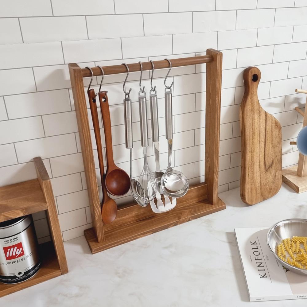우드 원목 주방 조리 도구 걸이 나무 다용도 정리 기구 집기 국자 행주 거치대