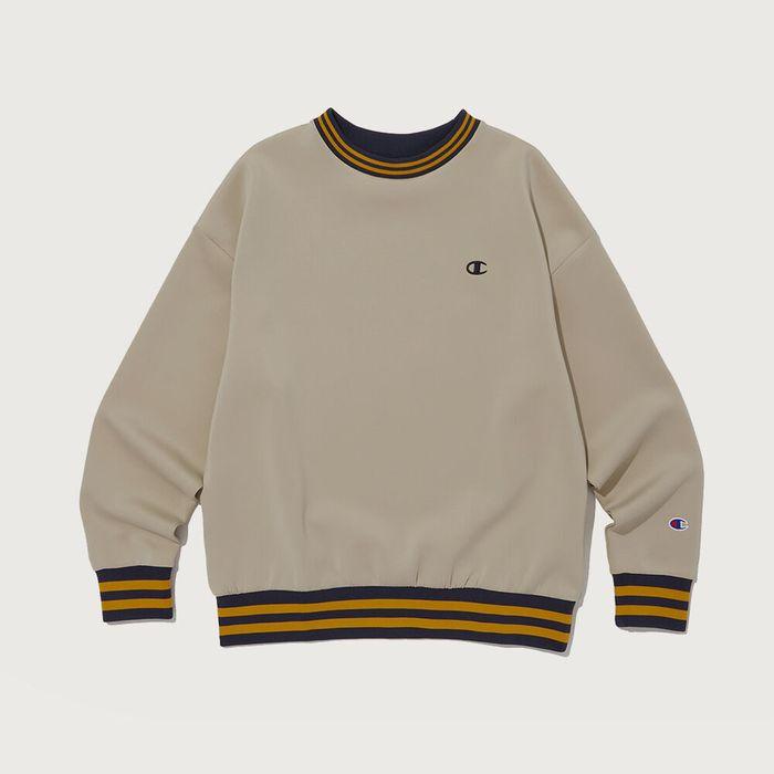 여성 스트라이프 배색 저지 티셔츠 Normal Beige