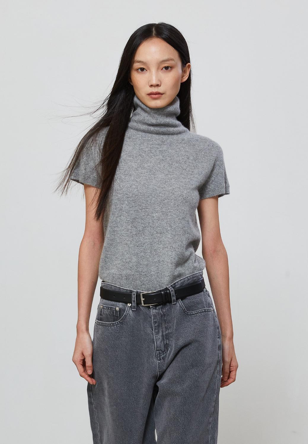 CAP SLEEVE TURTLENECK KNIT - GRAY
