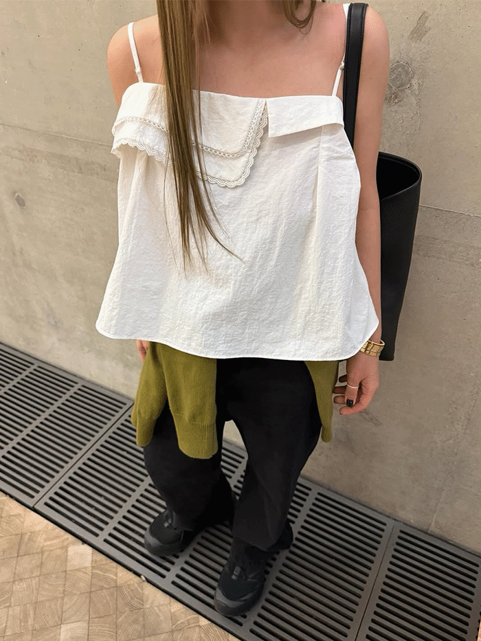 메틸 blanc folding lace sleeveless top (ivory)