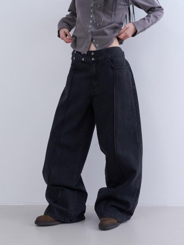 low snap belt denim pants