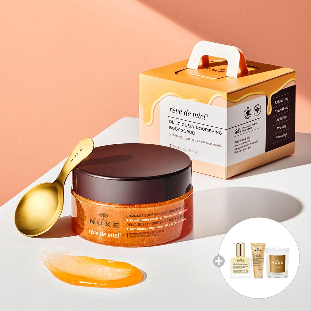 [오일10ml+샤워젤+향초] 눅스 레브드미엘 바디스크럽 175ml+골드 스푼 (선물포장/메세지카드)