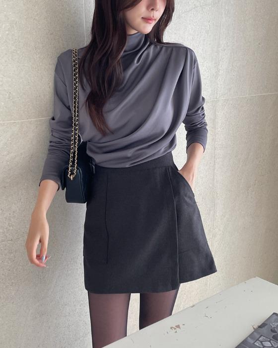 디엘브 하프넥 언발 드레이프 티블라우스