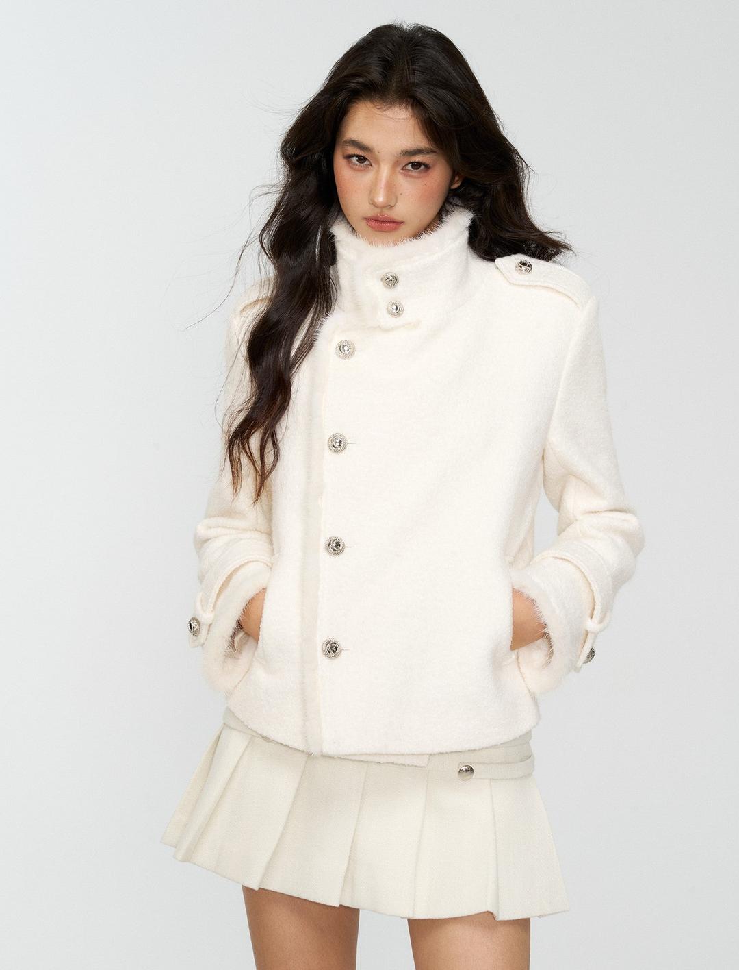 White Pleated Preppy Style Midi Skirt 4MU0167