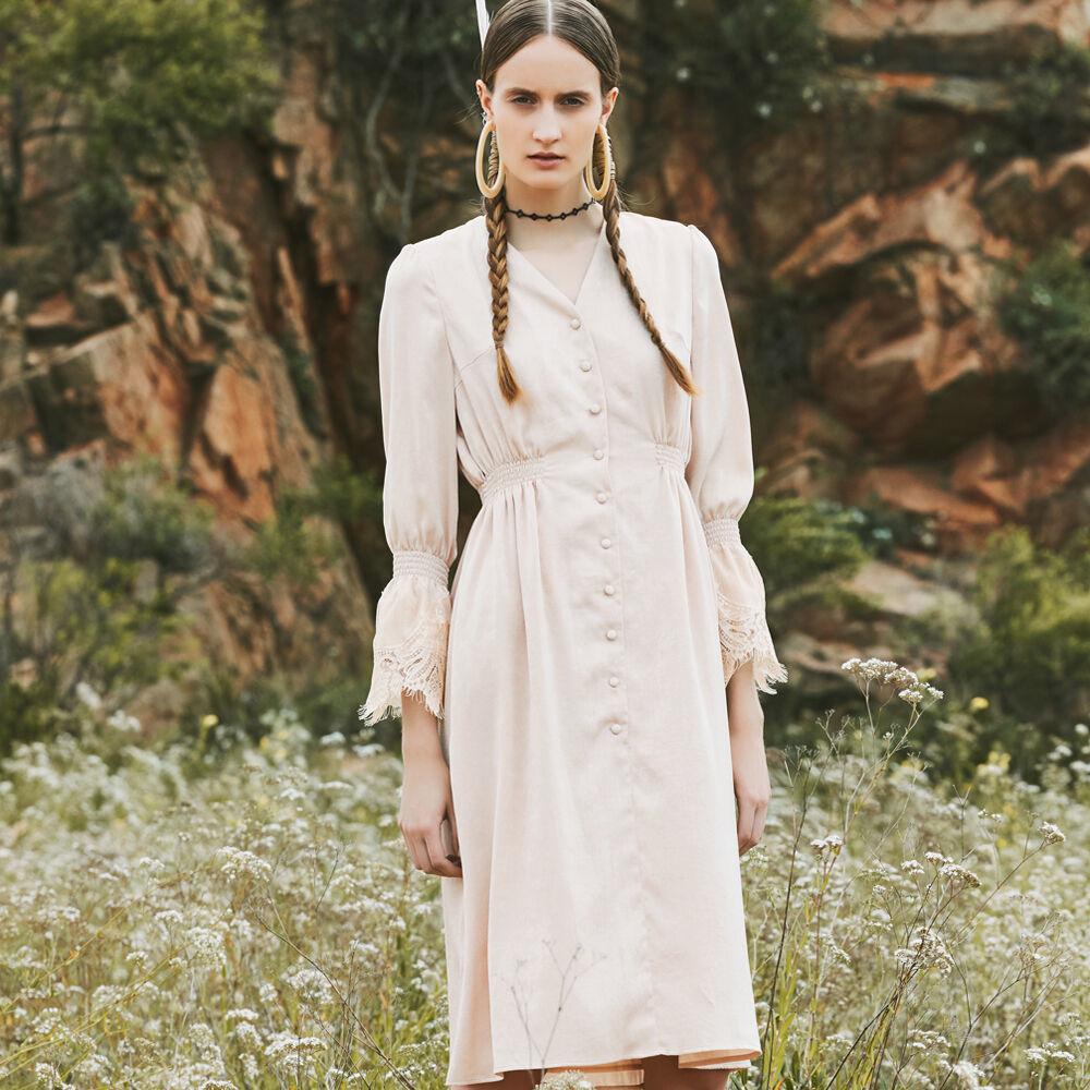 [NARU KANG]Lace Sleeve Trim Dress