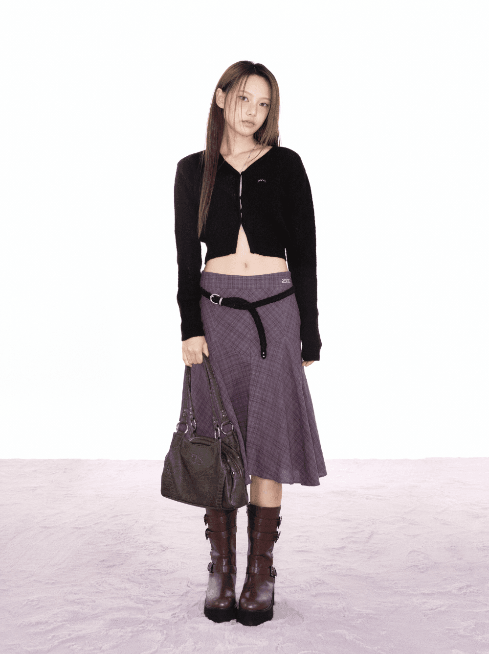 LONDON CHECK MIDI SKIRT / PURPLE
