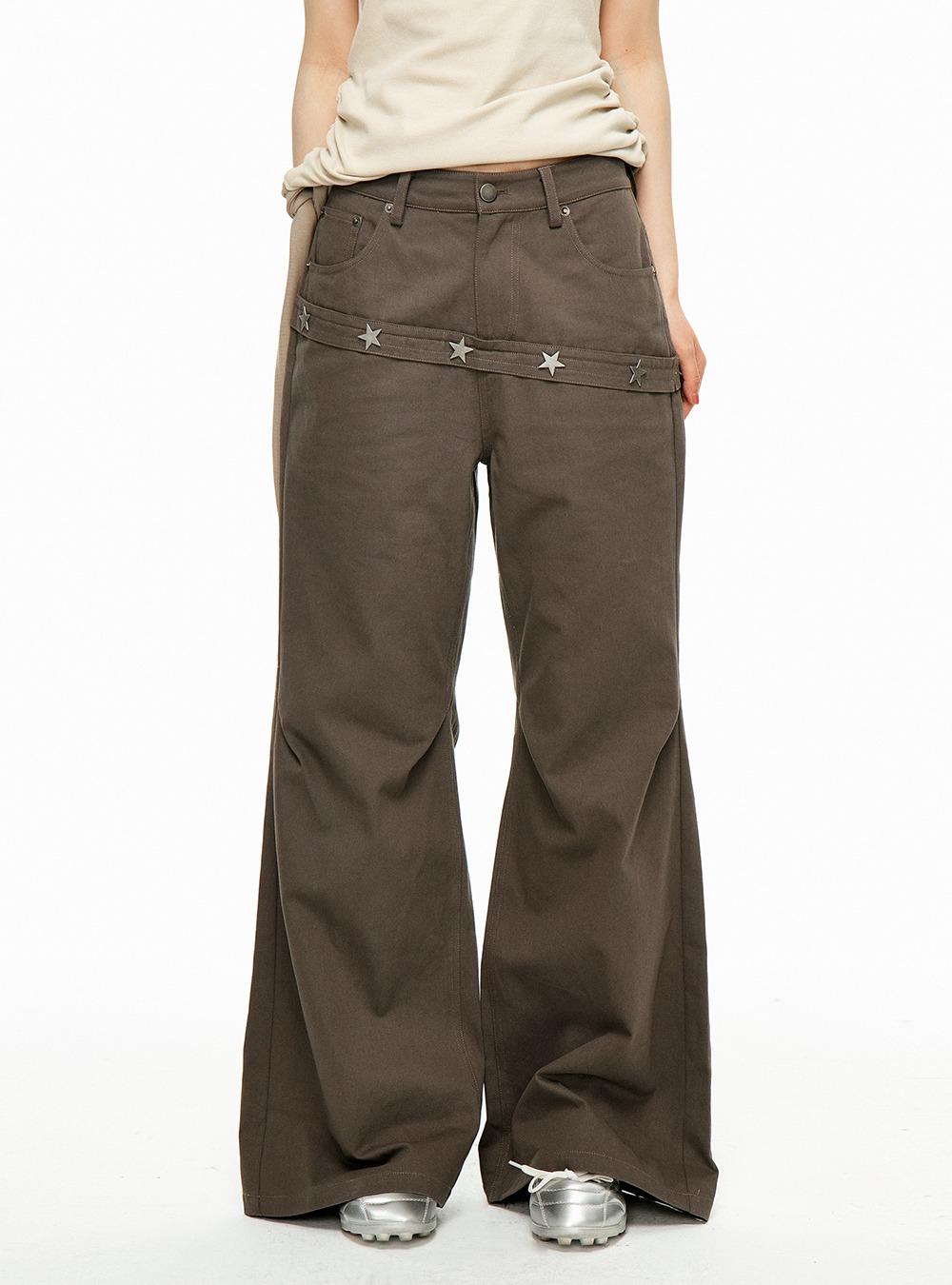 Star Embroidery Casual Wide Leg Pants