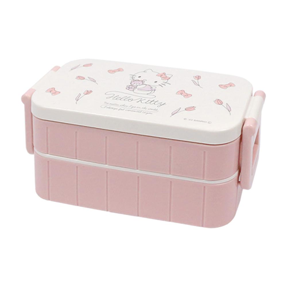 헬로키티 라인로즈 2단 도시락 산리오 캐릭어 소풍 도시락통