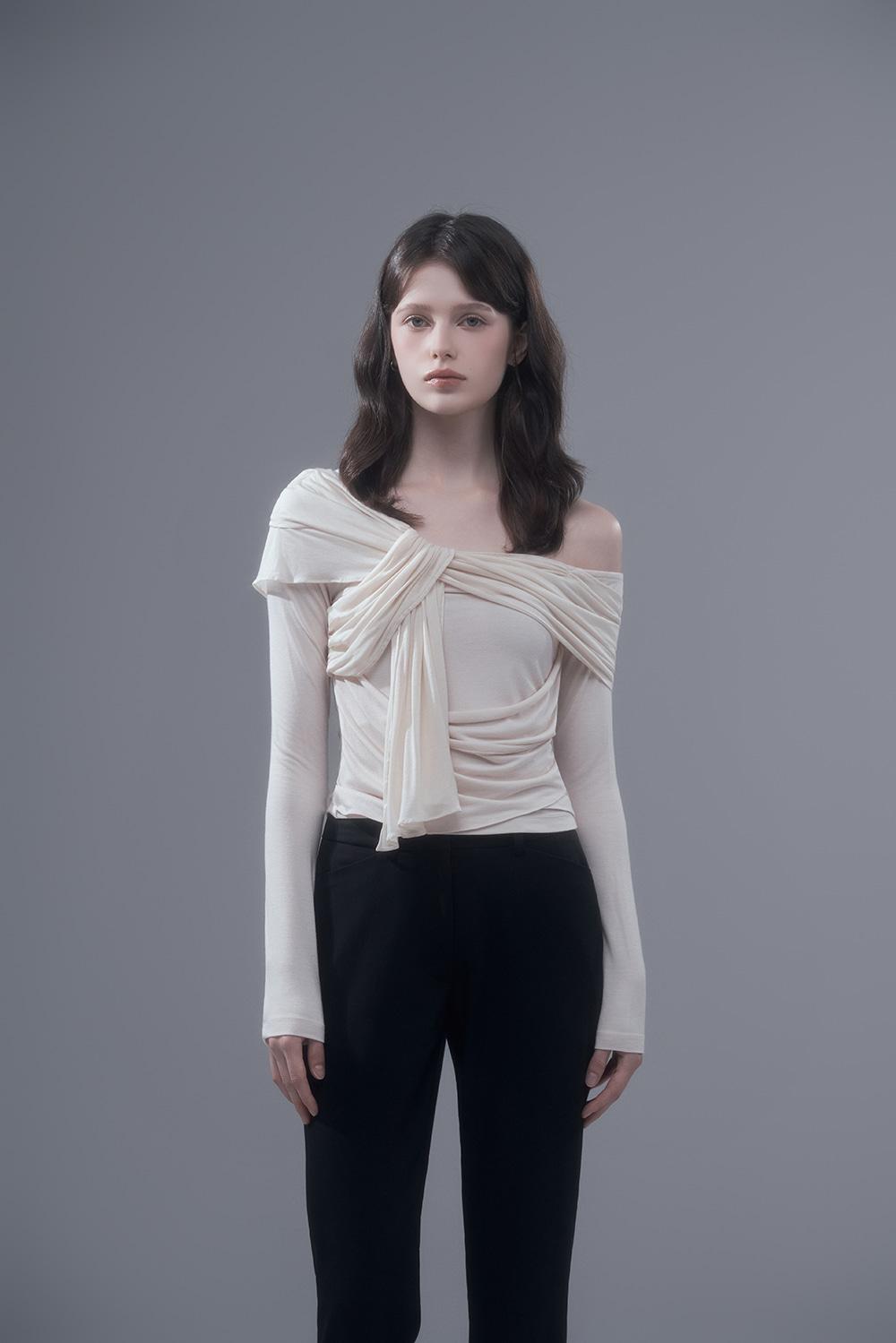 Ella Sheer Shoulder Top-Beige