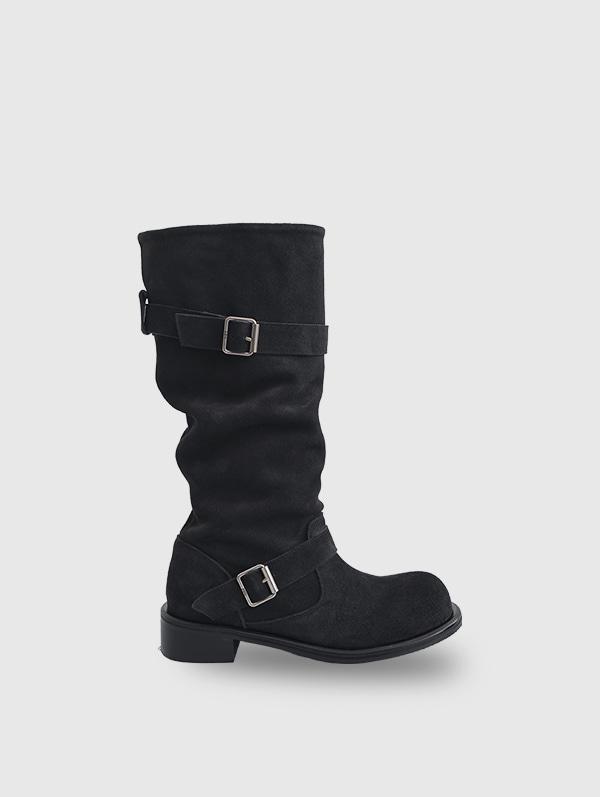 [예약주문] SLOUCHY BUCKLE BOOTS (DUSTY CHARCOAL)