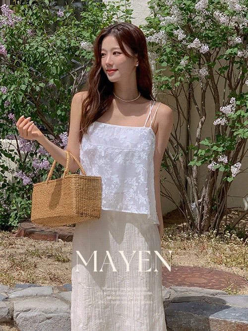 [Premium]메이엔 자수 레이스 숏 나시 시스루 블라우스(고퀄리티자수/휴가룩/끈조절가능)