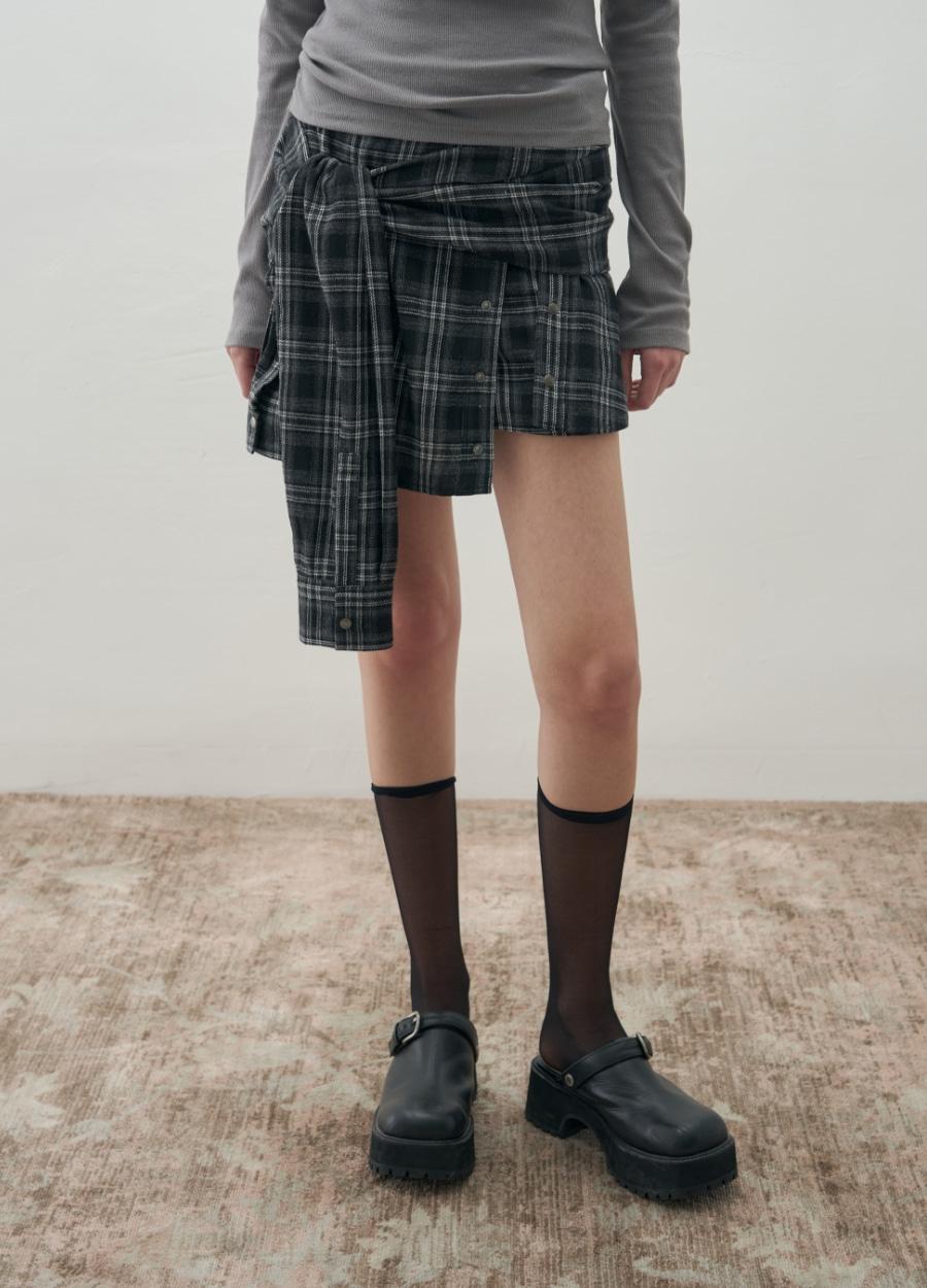 타이 업 체크 스커트 [BLACK]