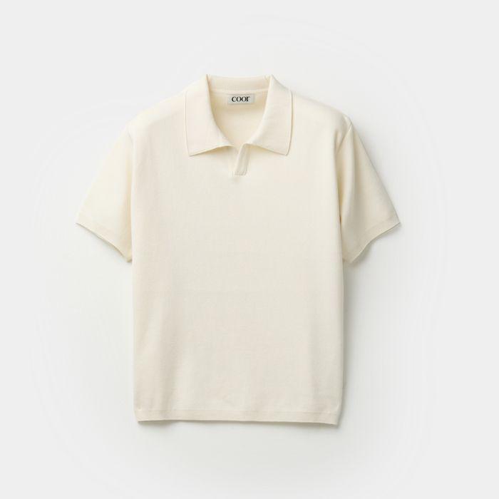오픈 카라 라이트 코튼 폴로 니트 (세일링샴페인)