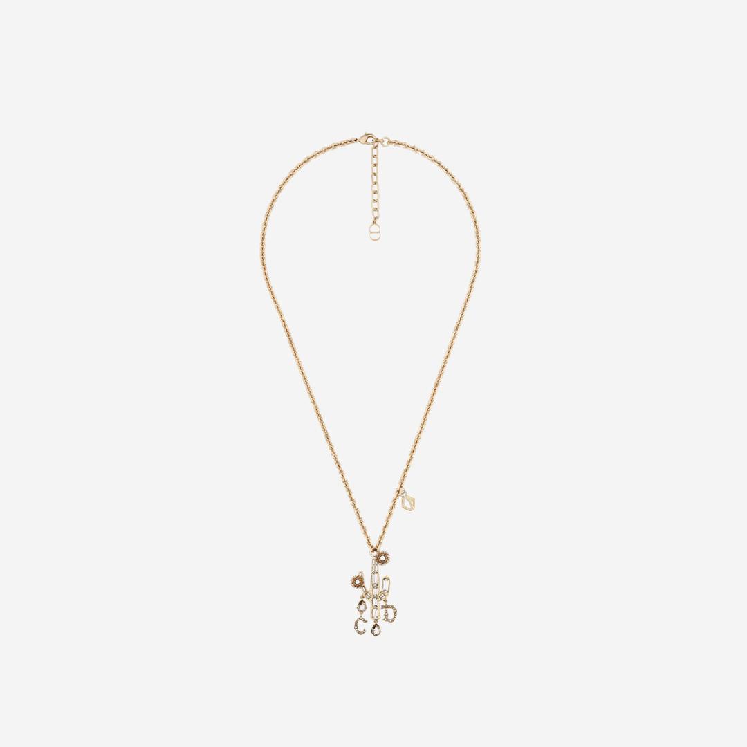 Dior x Cactus Jack Pendant Necklace Gold Finish Brass & White Crystals