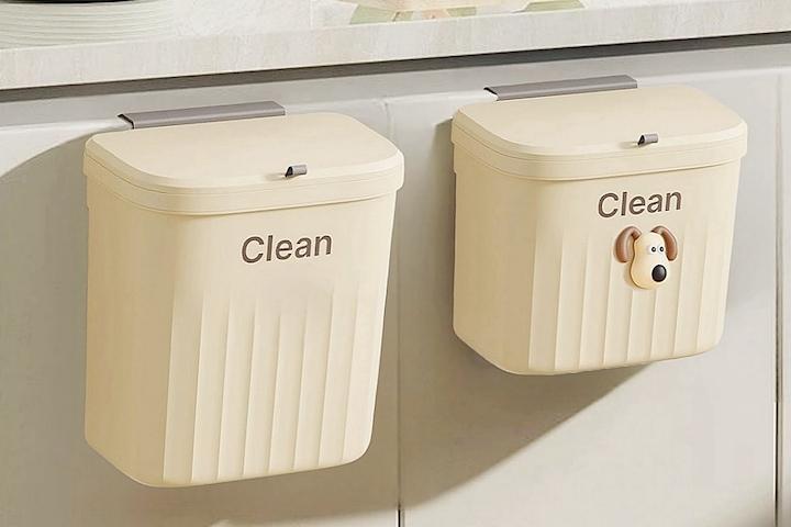 버터크림 벽걸이형 슬라이딩 냄새차단 쓰레기통 휴지통 2size