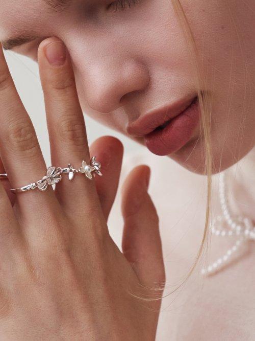 23 진주 플라워 반지-실버