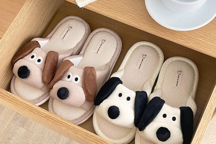 귀여운 그로밋 강아지 실내화 거실화 린넨 캐릭터 곰돌이 층간소음 쿠션 슬리퍼 집들이선물