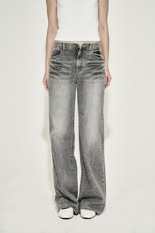STRAIGHT CAT WASHING DENIM PANTS GRAY
