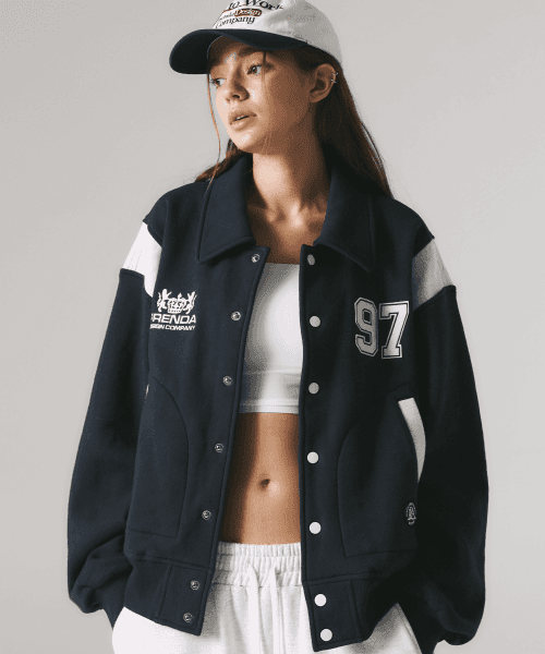 프렌다(PRENDA)  SWEAT VARSITY JACKET NAVY - 사이즈 & 후기 | 무신사