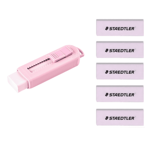 스테들러 슬라이딩 지우개 본체 + 리필 5p 세트, 파스텔핑크, 1세트 - 일반지우개 | 쿠팡