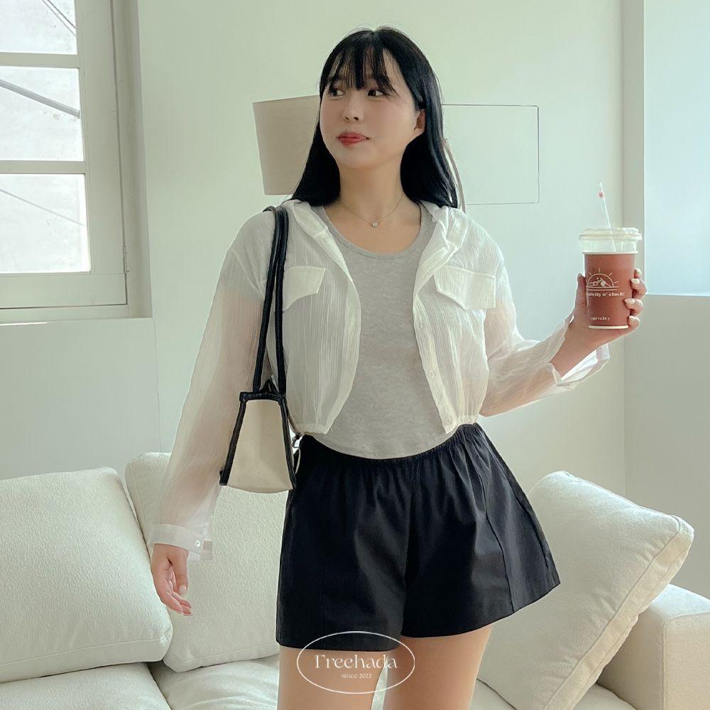 [기획가] 샤이 살안타 스트링 시스루 포켓 긴팔 후드 점퍼 빅사이즈 워터밤 페스티벌룩 바캉스룩 커버업 비치웨어