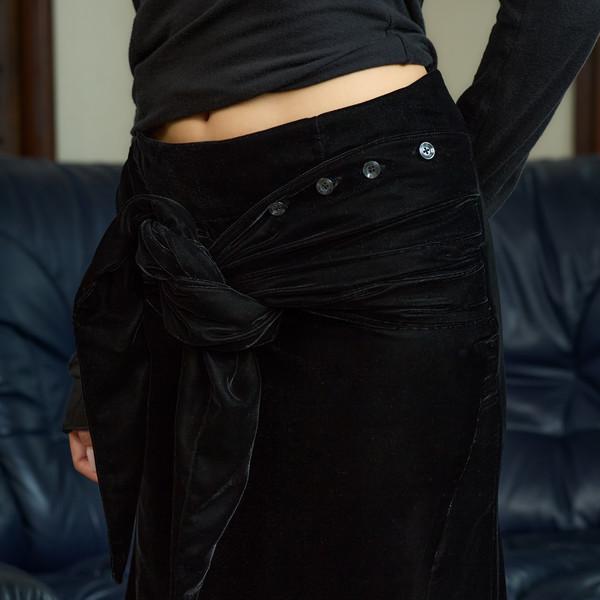 KNOTTED VELVET MERMAID SKIRT (BLACK)