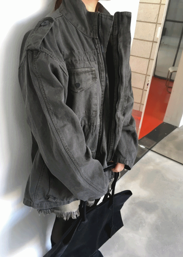 vintage pigment pocket bomber jacket (2color)