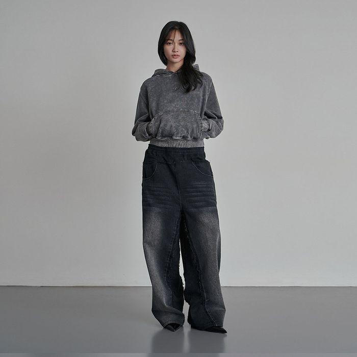 Yiyae Layered Cut-up Denim Pants Black