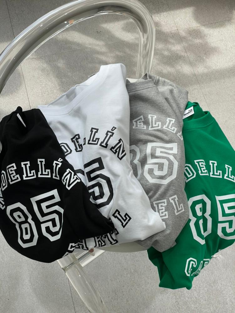 남녀공용 85 프린팅 오버핏 프리사이즈 여름 박스 코튼 라운드넥 반팔 티셔츠