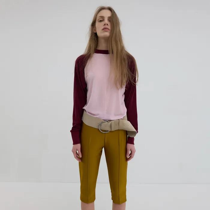 COLOR COMBI RAGLAN T-SHIRT_PINK/BURGUNDY