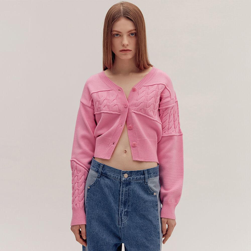 CABLE MIXED CARDIGAN [PINK]