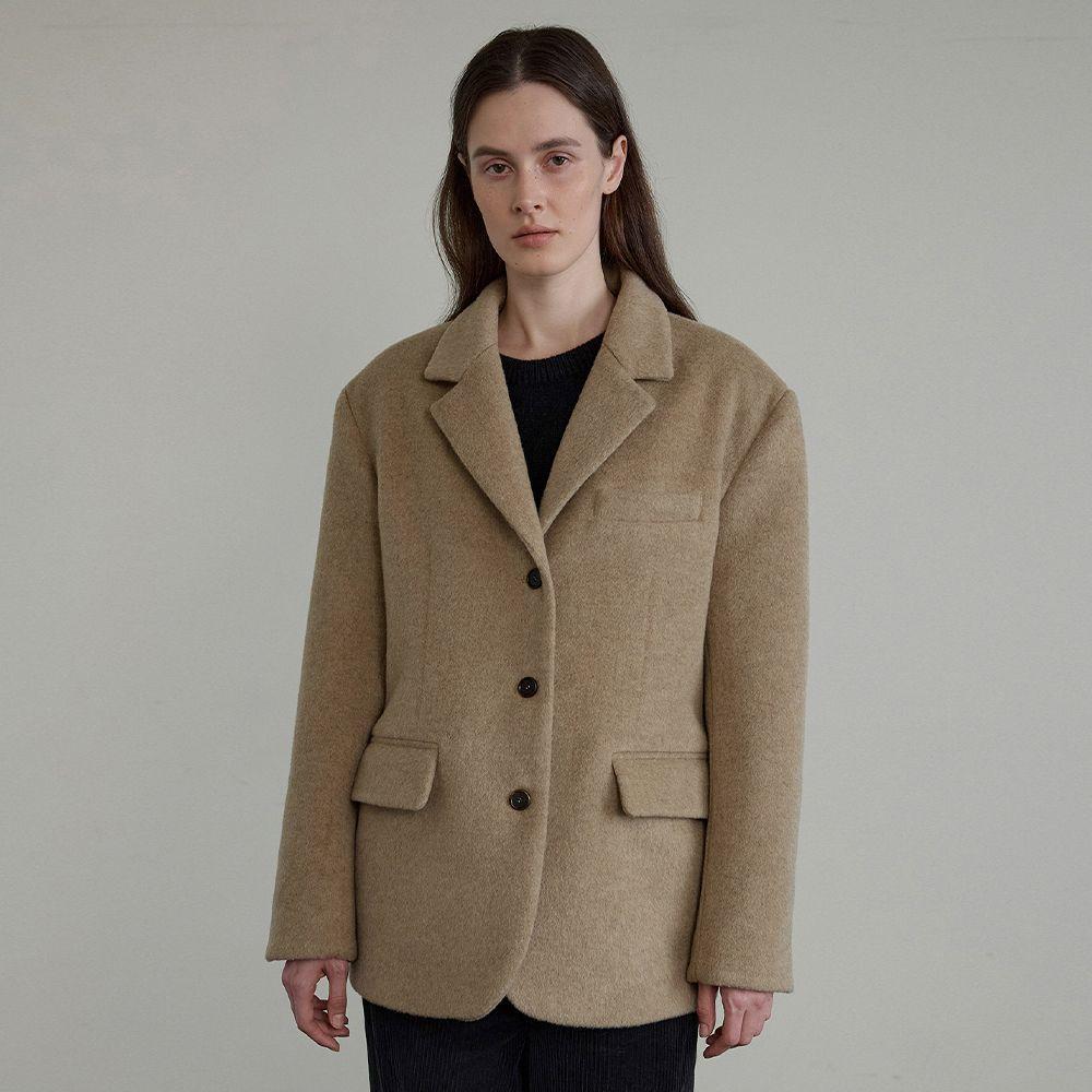 Hairy Wool Blazer Coat - Beige