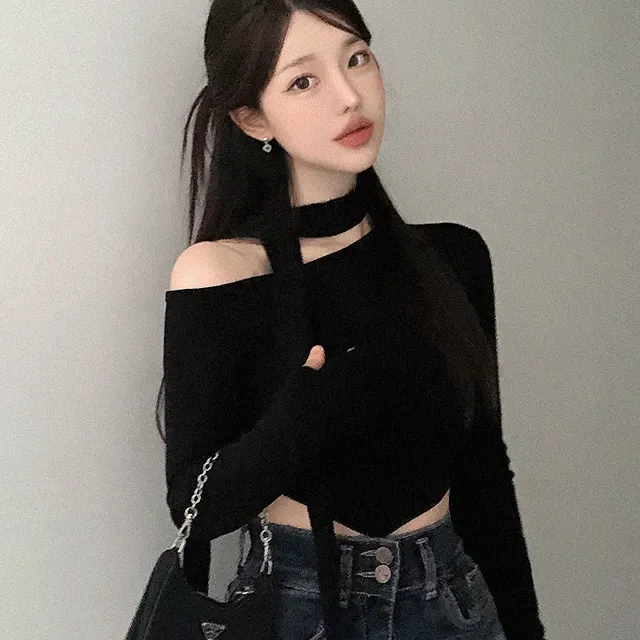 *당일출고*전컬러재입고!* [스카프+티set] 아모브 머플러 초커 세트 밑단 언발 오프숄더 티셔츠