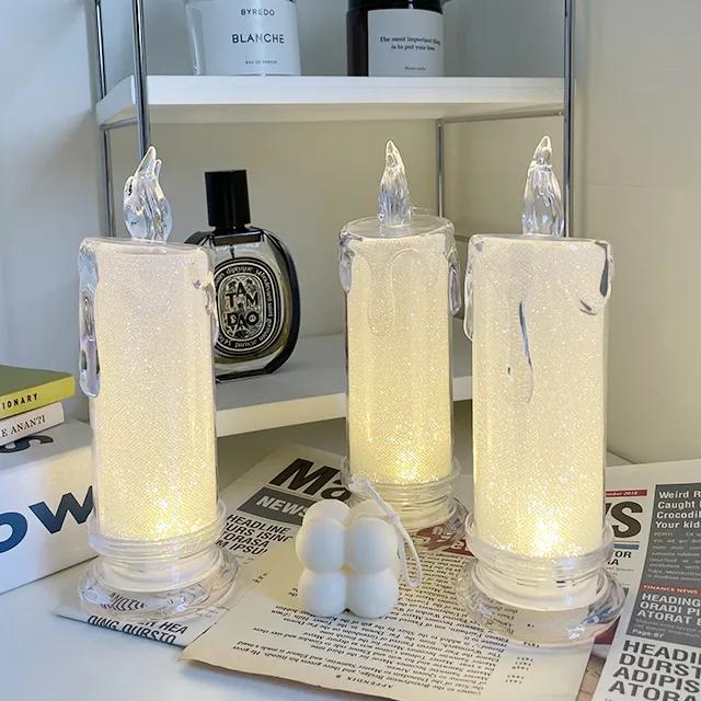 [당일출고] 투명 크리스탈 글리터 펄 LED 양초 캔들 조명 촛불 촛대 멜팅 무드등 티라이트 감성 인테리어 소품 선물 크리스마스