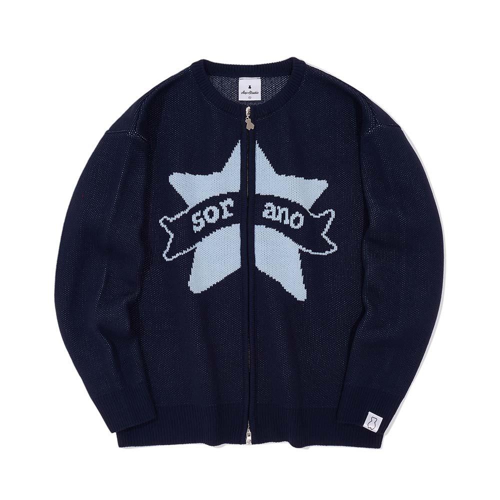 아코 x 소라노 라운드 지퍼 가디건 네이비