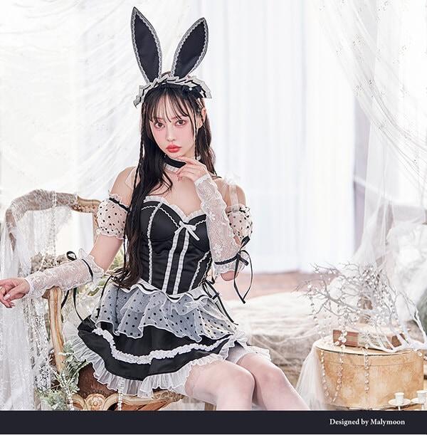 [Same-day shipping] [Worn by Risa Nakamura] Fancy Dot Bunny "Original 7-piece cosplay set"【Malymoon】[9984]