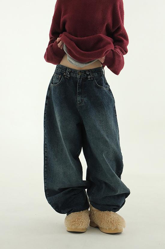 damage loop deep blue wide jean