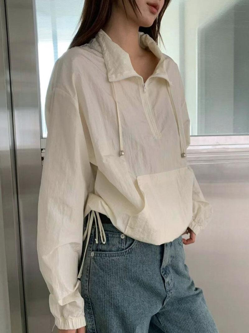 가을 고퀄리티 바람막이 윈드브레이커 여성 하이넥 아노락 맨투맨 점퍼 (아이보리 차콜)