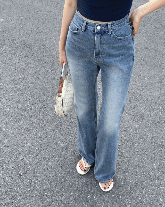 [MD추천!✨] 볼브 중청 세미 와이드 롱 부츠컷 데님 팬츠