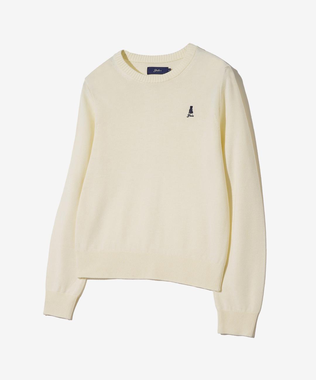 우먼즈 컴포트 울 라운드 니트_아이보리