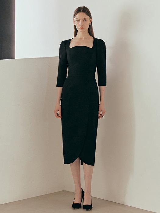 AMELIA Square neck tulip-skirt dress (Ivory/Black/Mint/Pale pink)