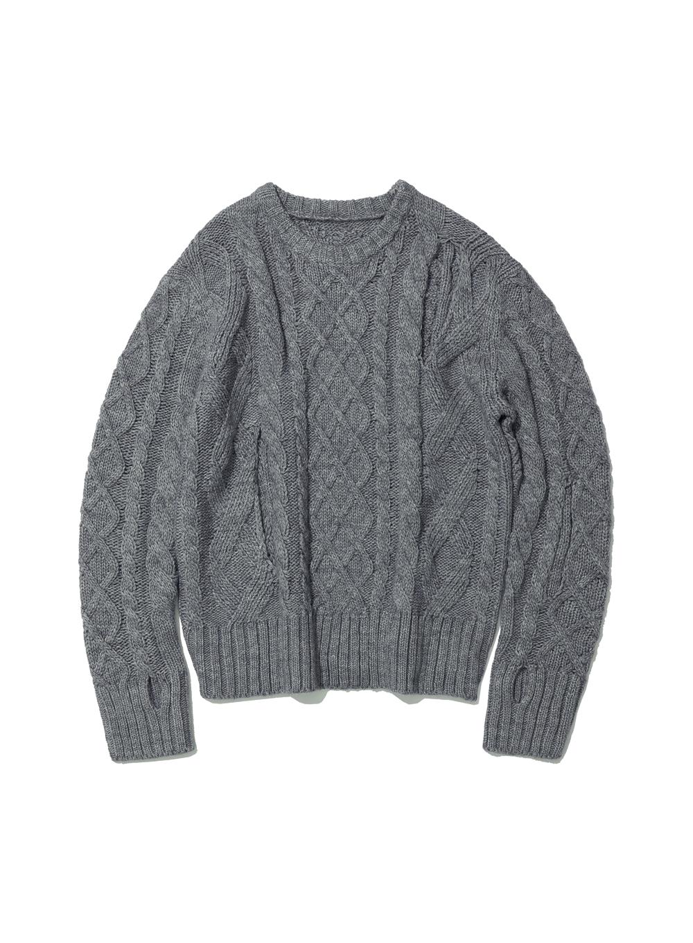 [WOMEN] HEAVY CUY-OUT CABLE KNIT CREWNECK_MELANGE