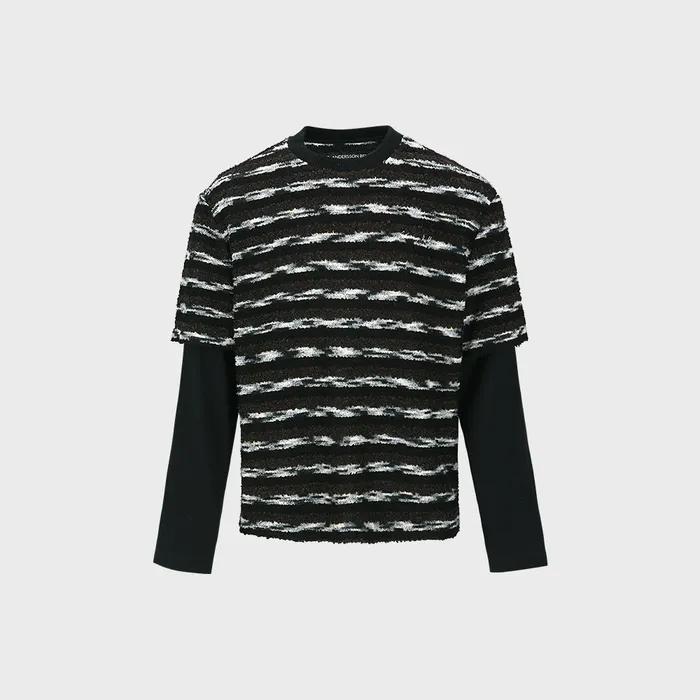 UNISEX STRIPE LAYERED SWEATER atb1373u(BLACK/BROWN)