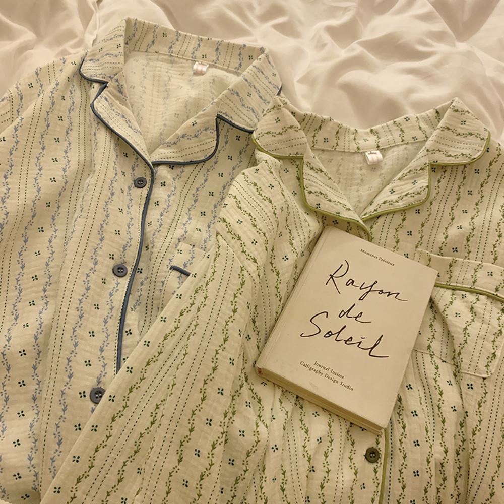 리프 포레스트 요루면 긴팔 커플 잠옷 세트 파자마파티 신혼부부 생일선물 홈웨어