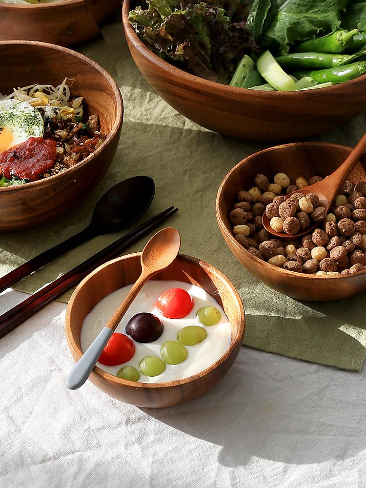 나무 우드 샐러드 볼 요거트 시리얼 디저트 아이스크림 원목 식기 아카시아XS