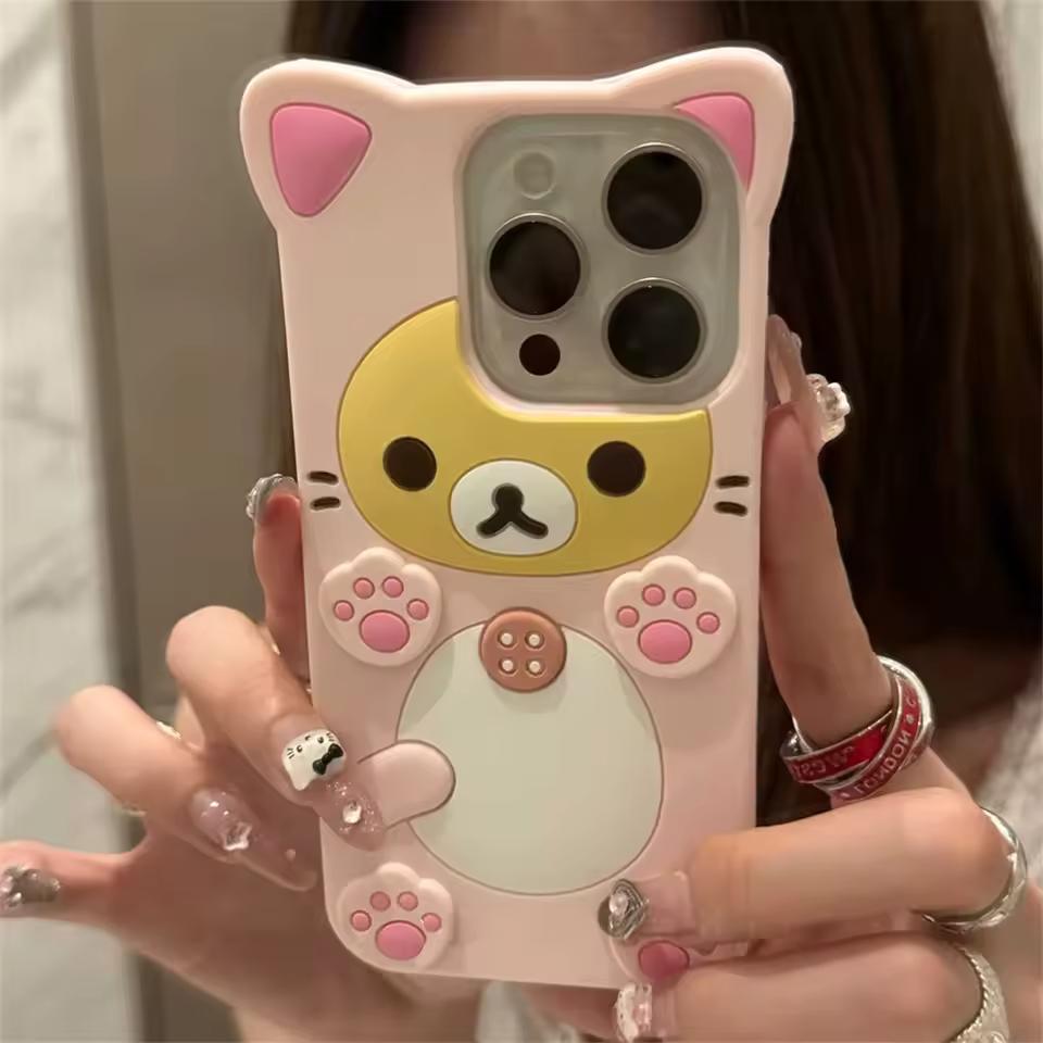 귀여운 만화 고양이 발 곰 실리콘 전화 케이스, 재미있는 선물 동물 소프트 커버, 아이폰 16, 15, 14, 13, 12, 11, 프로 맥스, X, XR 미니, 7, 8, 3D